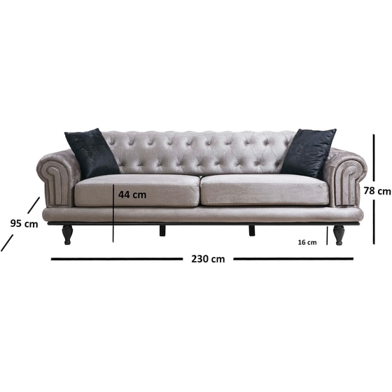 Τριθέσιος Καναπές 24Mall Noto 230x95 cm - Γκρι image 3
