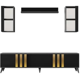 Έπιπλο Τηλεόρασης 24Mall Tricolore από Μοριοσανίδα 180x30x47 cm - Ανθρακί/Μαύρο/Χρυσό