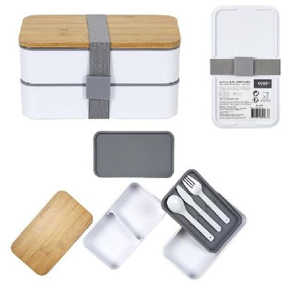 Φαγητοδοχείο Lunch Box Cook Concept 2 Επιπέδων με Μαχαιροπίρουνα 18.5x10.5x9.7 cm  Ka4820 - Λευκό/Γκρι image 4