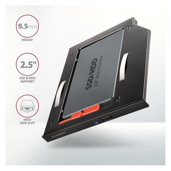 AXAGON RSS-CD09 Caddy 9.5mm για 2.5" SSD/HDD σε DVD Slot με LED Αλουμινίου image 1