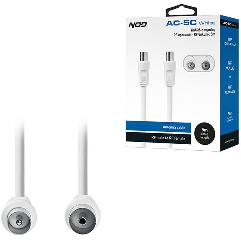 NOD Καλώδιο Κεραίας AC-5C 1x RF Male σε 1x RF Female 5 m Λευκό