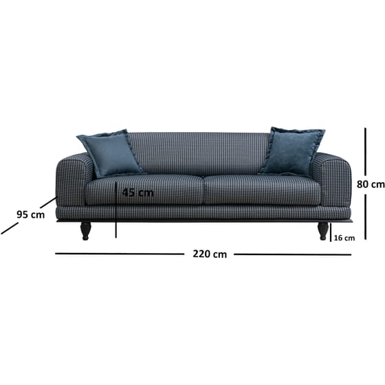 Τριθέσιος Καναπές 24Mall Carrara 220x95 cm - Μπλε image 2