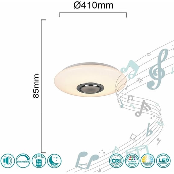 Trio Lighting Musica Smart Πλαφονιέρα Οροφής 41εκ. Λευκή με Ενσωματωμένο LED και Τηλεχειριστήριο image 1