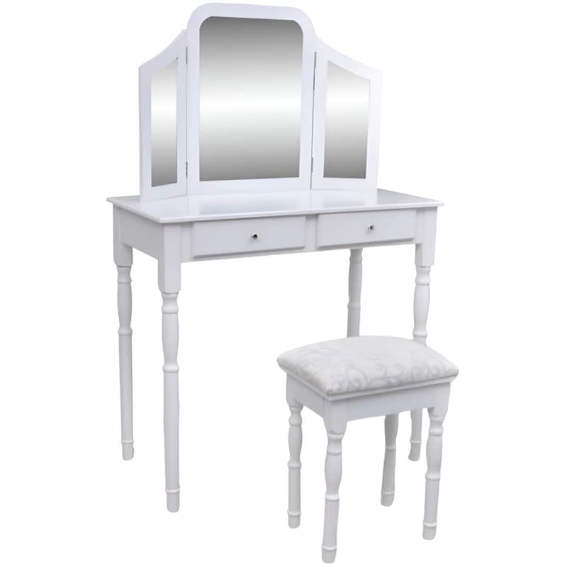 VIDAXL Μπουντουάρ Vidaxl Με Τριπλό Καθρέφτη και 2 Συρτάρια Με Σκαμπό - Λευκό