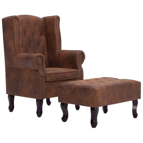 Πολυθρόνα VidaXL Chesterfield με Υποπόδιο από Συνθετικό Καστόρι - Καφέ image 0