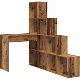 Γωνιακό Γραφείο VidaXL με Ράφι 101,5x149,5x149,5 cm - Παλιό Ξύλο