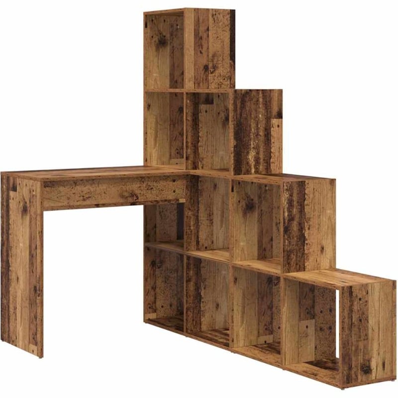 Γωνιακό Γραφείο VidaXL με Ράφι 101,5x149,5x149,5 cm - Παλιό Ξύλο
