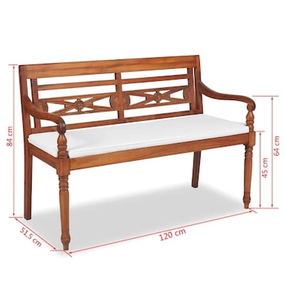 Παγκάκι Batavia VidaXL από Ξύλο Teak με Μαξιλάρια 120x51.5x84cm - Καφέ image 4