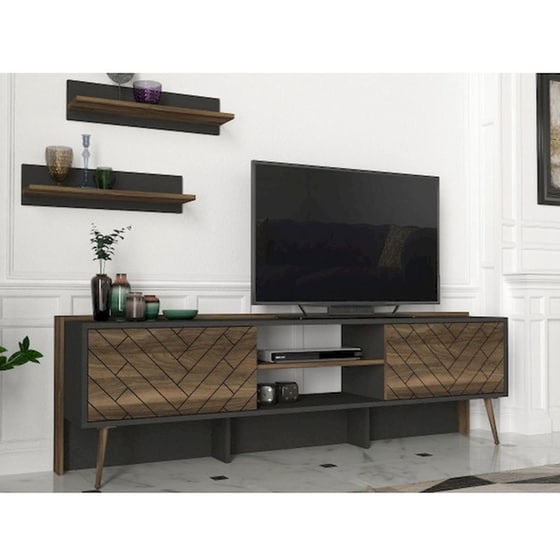 Έπιπλο Τηλεόρασης Stabile από Μοριοσανίδα 183.6x34.8x55.4cm - Μαύρο/Καρυδί image 1