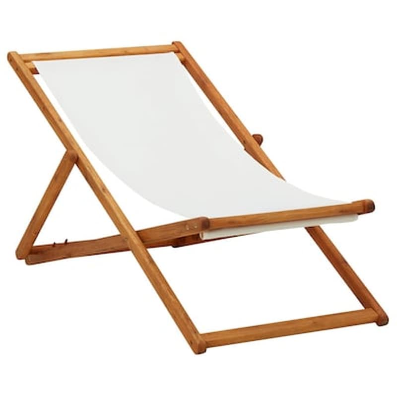 VIDAXL Vidaxl Σεζλόνγκ Πτυσσόμενη Λευκό Κρεμ Από Ξύλο Ευκαλύπτου Και Ύφασμα