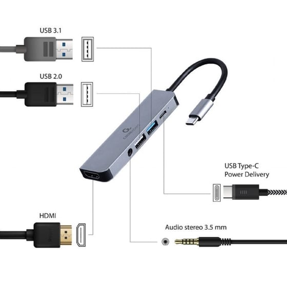 Cablexpert A-CM-COMBO5-02 USB Hub 5 σε 1 USB-C - Ασημί image 1