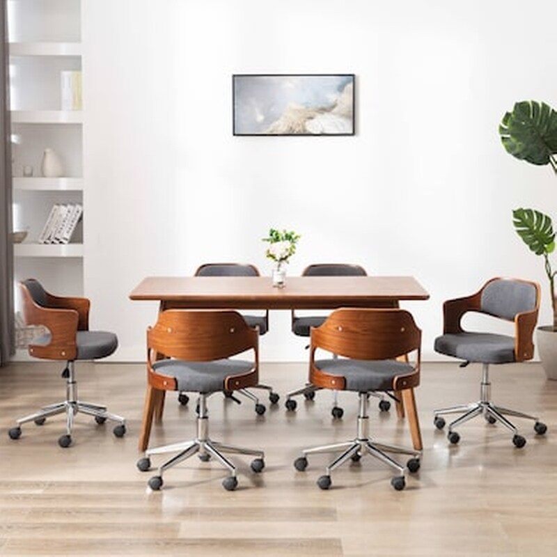 VIDAXL Vidaxl Καρέκλες Τραπεζαρίας Περιστρ. 6 Τεμ. Γκρι Λυγ. Ξύλο/συνθ. Δέρμα