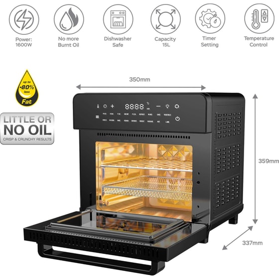 TURBOTRONIC TT-AF5 AIR FRYER OVEN με Πόρτα 1600 W 15 L Μαύρο Φριτέζα -Φουρνάκι Αέρος image 8