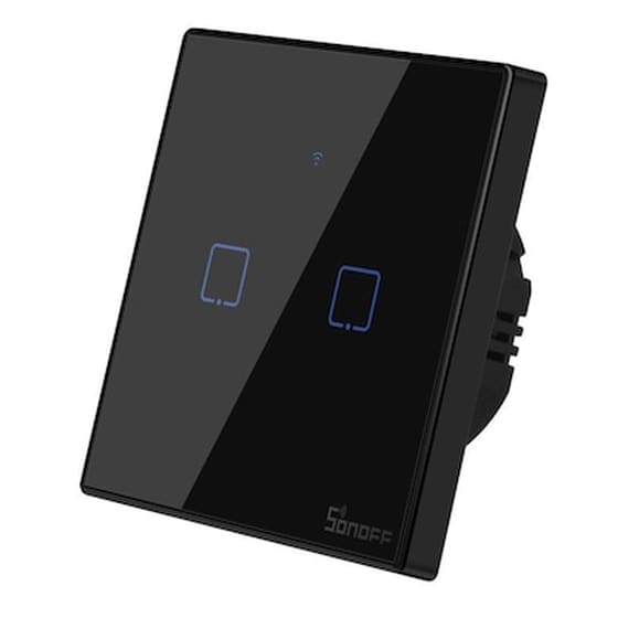 Sonoff Smart Διακόπτης Τχ-t3eu2c, Αφής, Wi-fi, Διπλός, Μαύρος image 0