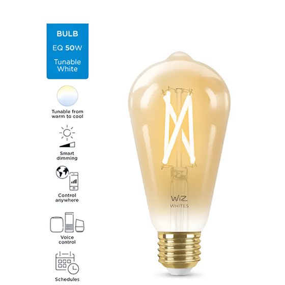 Έξυπνη Λάμπα LED WiFi WiZ ST64 E27 50W Filament Amber - Λευκό image 1