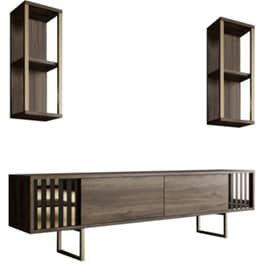 Έπιπλο Τηλεόρασης 24Mall Tricolore από Μοριοσανίδα 180x30x48 cm - Μαύρο/Καρυδί