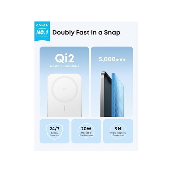 Powerbank Anker Nano MagSafe Qi2 5000mAh 15W με Θύρα USB-C - Λευκό image 3