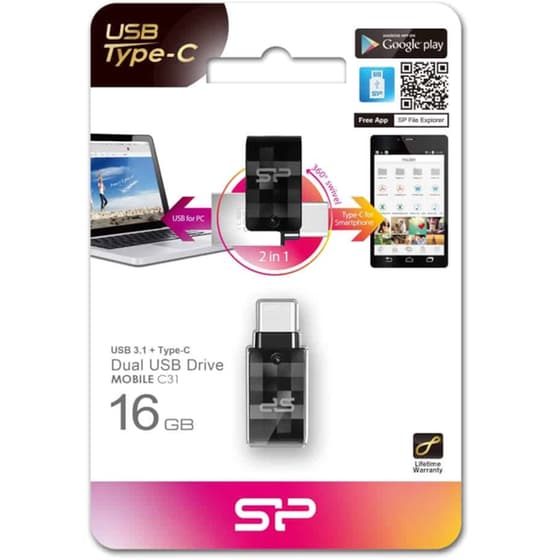 Silicon Power Mobile C31 16GB USB 3.1 Stick με σύνδεση USB-A & USB-C Γκρι image 5