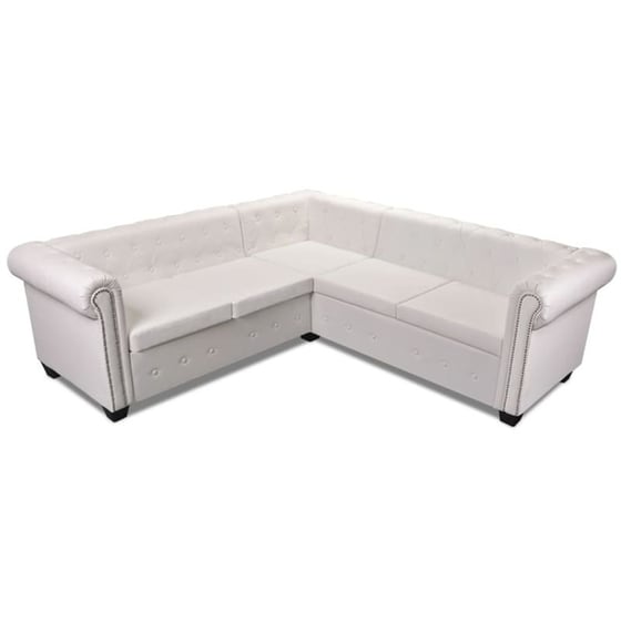 Γωνιακός Πενταθέσιος Καναπές VidaXL Chesterfield 205x205cm - Λευκό image 1