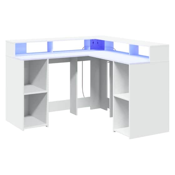 Γραφείο VidaXL με LED από Επεξεργασμένο Ξύλο 130x130x91 cm - Λευκό image 4