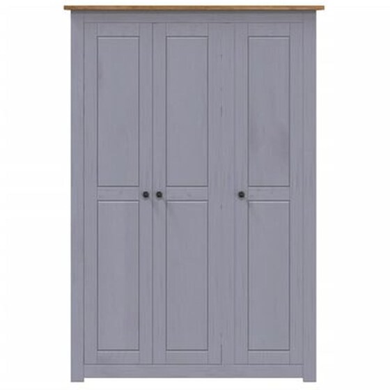 Τρίφυλλη Ντουλάπα Vidaxl Panama από Μασίφ Ξύλο Πεύκου 118x50x171.5cm - Γκρι image 3