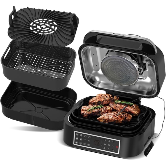 TURBOTRONIC TT-AG700 με Καπάκι 1800 W 6.5 L Μαύρο/Ασημί Φριτέζα Αέρος - Grill image 6