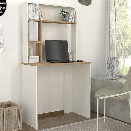 Γραφείο Βιβλιοθήκη ArteLibre Arago από Μοριοσανίδα/Μελαμίνη 90x45x148cm - Λευκό/Φυσικό Καφέ image 3