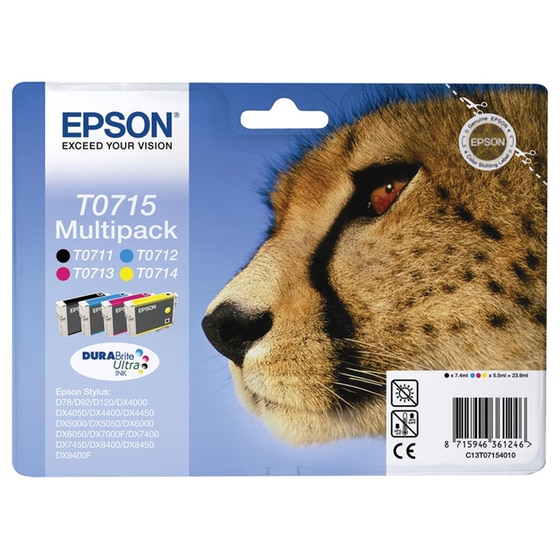 Epson T0715 Κυανό / Ματζέντα / Κίτρινο / Μαύρο Πακέτο 4 Μελανιών Εκτυπωτή C13T07154010 image 0