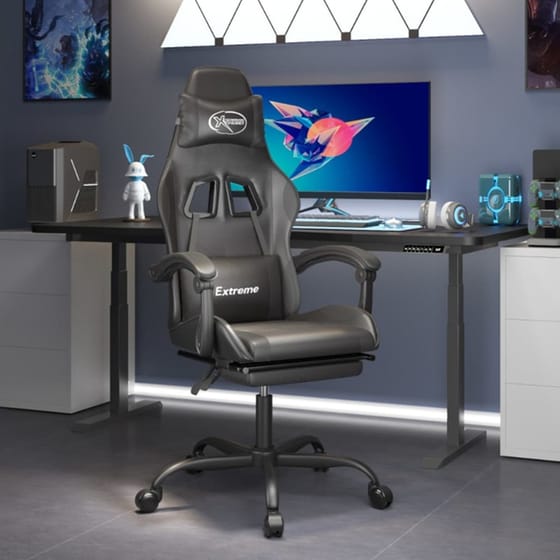 Καρέκλα Gaming VIDAXL 349587 με Υποπόδιο από Τεχνητό Δέρμα - Μαύρη image 9