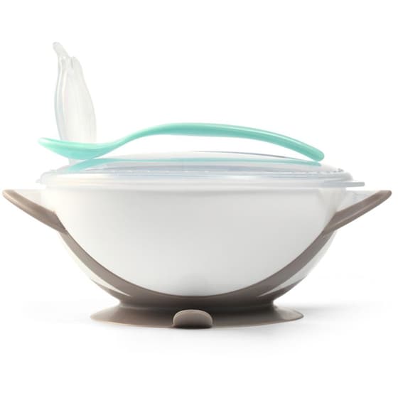 Babyono Αντιολισθητικό Μπολ Με Καπάκι Και Κουτάλι - Γκρι image 1