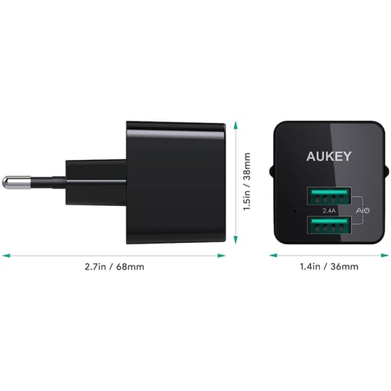 Φορτιστής Πρίζας Aukey Pa-u32 2x Usb 12W - Black image 5