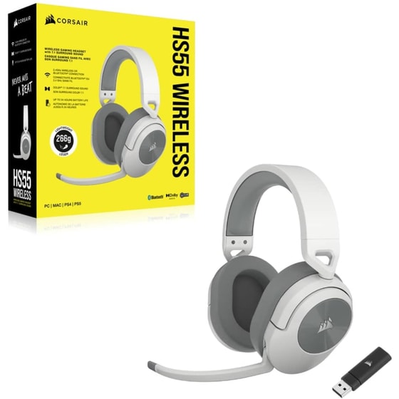 Corsair HS55 Gaming Ασύρματα Ακουστικά Bluetooth/2.4 GHz - Λευκά image 4