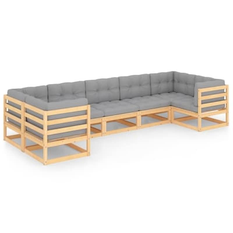 Vidaxl Σαλόνι Κήπου 7 Τεμαχίων Από Μασίφ Ξύλο Πεύκου Με Μαξιλάρια VIDAXL