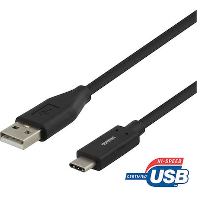 DELTACO Καλώδιο Φόρτισης Deltaco USB-A σε USB-C 1m - Μαύρο