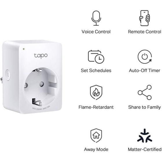 Έξυπνη πρίζα ρεύματος TP-Link Tapo P100M με Wi-Fi, Bluetooth - 2300W image 2