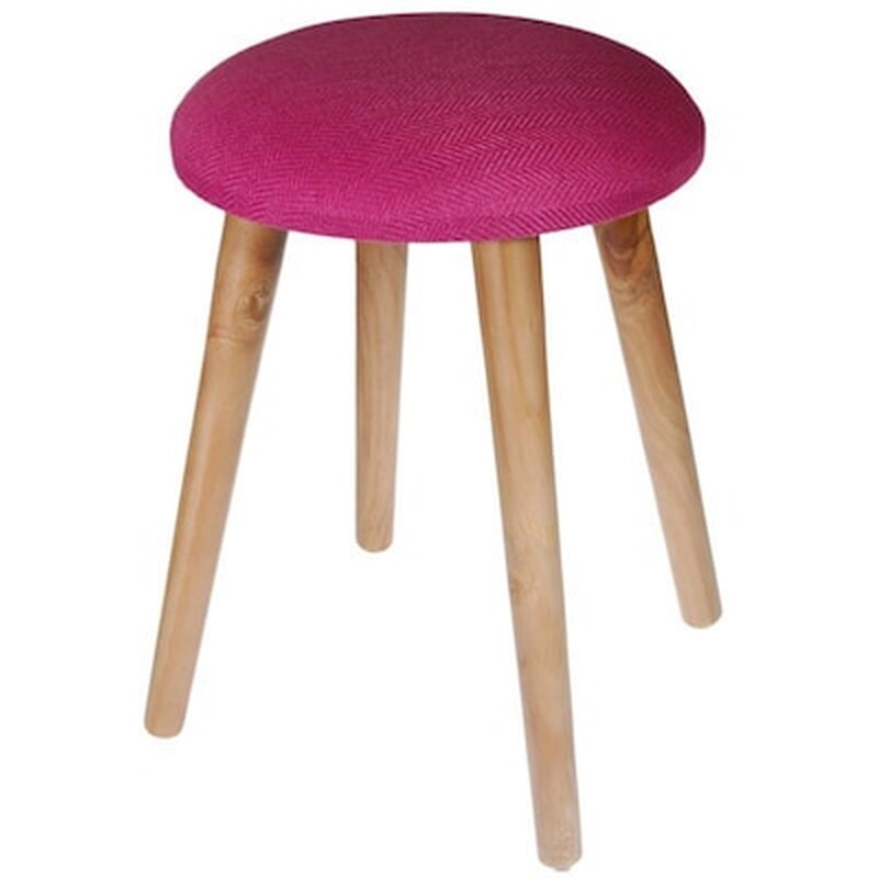 Σκαμπό Σαλονιού Υφασμάτινο Με Ξύλινα Πόδια 42x35x35 cm - Ροζ