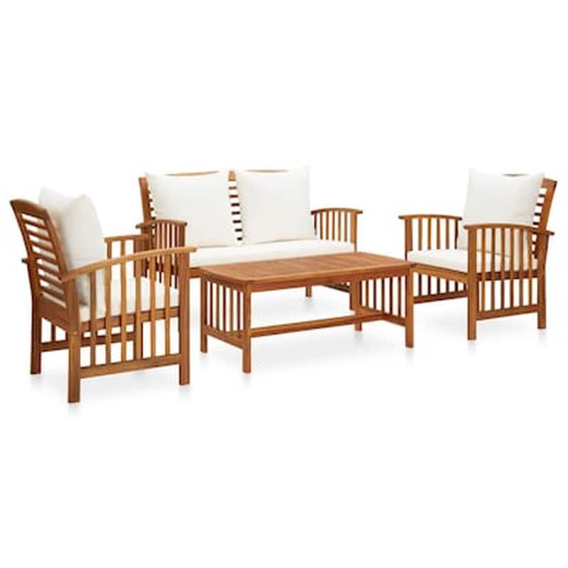 Σετ Σαλόνι Κήπου Vidaxl από Μασίφ Ξύλο Ακακίας με Μαξιλάρια 4 Τμχ - Λευκό
