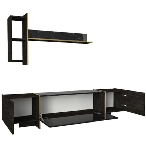 Έπιπλο Τηλεόρασης 24Mall Verona από Μοριοσανίδα 180x32.3x45 cm - Μαύρο/Χρυσό image 0
