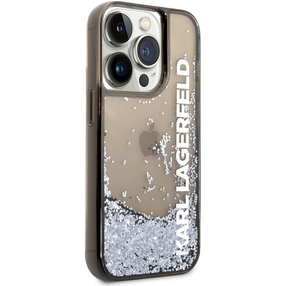 Θήκη Apple iPhone 14 Pro Max - Karl Lagerfeld Liquid Glitter Translucent Case Elongated Logo - Clear Black/Glitter image 1
