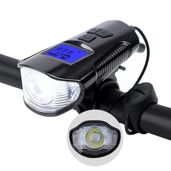 Αδιάβροχο Φως Ποδηλάτου Με Οθόνη, Κόρνα Και Ταχύμετρο Fy-317b Oem - Μαύρο image 2