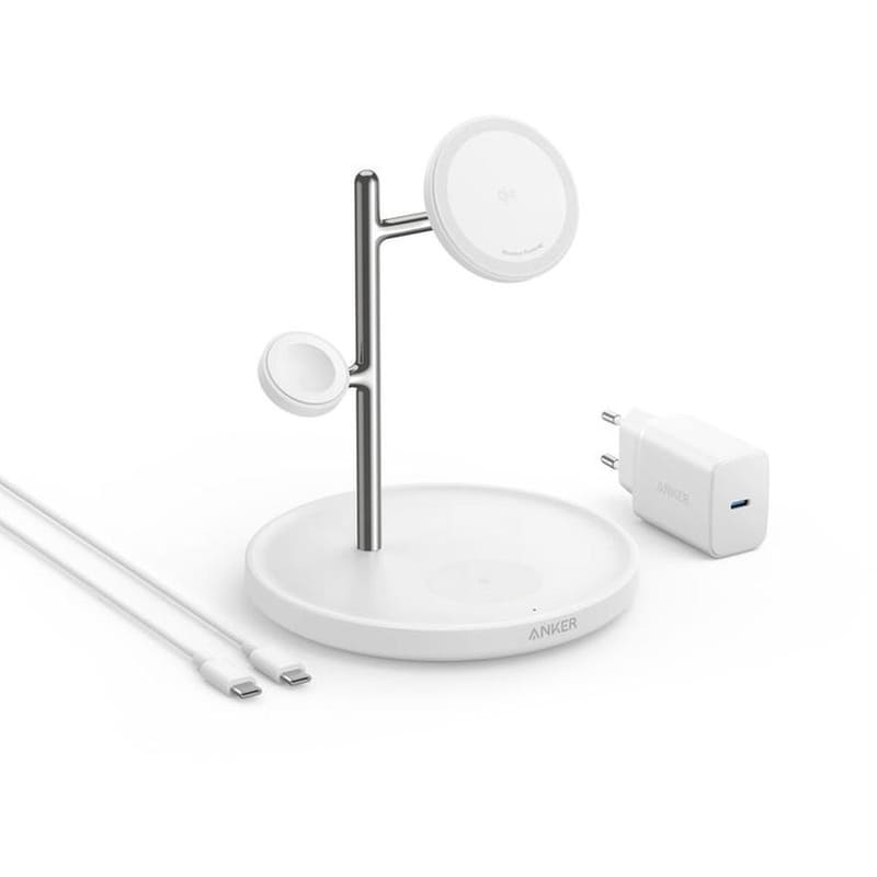 ANKER Βάση Στήριξης Anker MagGo 3 in 1 Wireless Charging Stand 15W - White