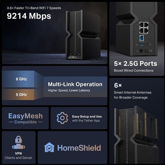 TP-LINK Archer BE550 v1 Ασύρματο Router Wi-Fi 7 με 4 Θύρες Gigabit Ethernet image 4