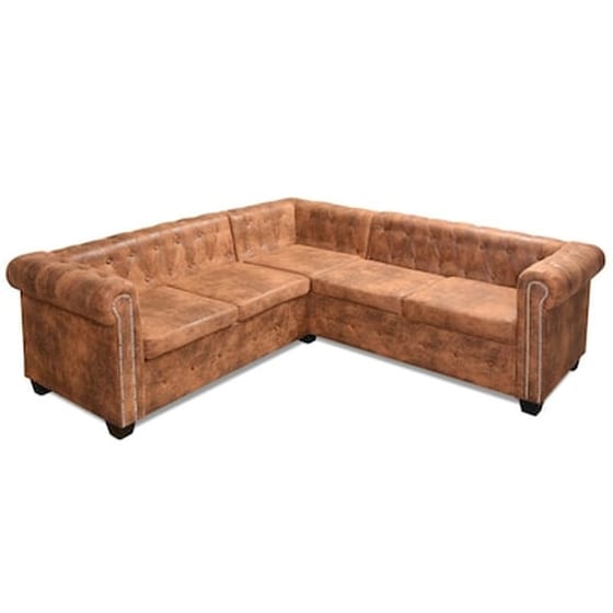 Γωνιακός Πενταθέσιος Καναπές VidaXL Chesterfield 205x205cm - Καφέ image 4