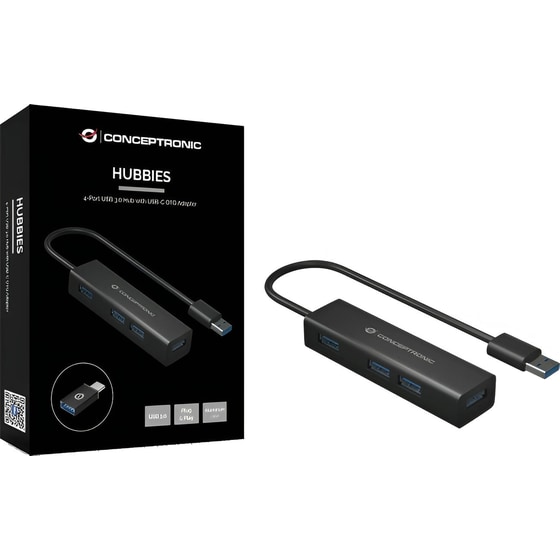 Conceptronic HUBBIES06B USB Hub 4-Port USB 3.0 συμβατό με USB-A & USB-C image 4