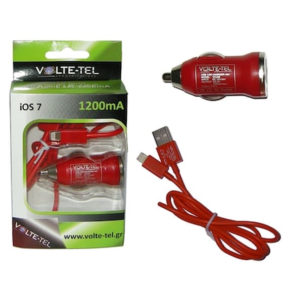 Φορτιστής Αυτοκινήτου Volte-Tel Lightning - Κόκκινο image 0