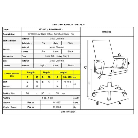 Καρέκλα Γραφείου Woodwell BF3601 από Τεχνητό Δέρμα - Μαύρη image 1