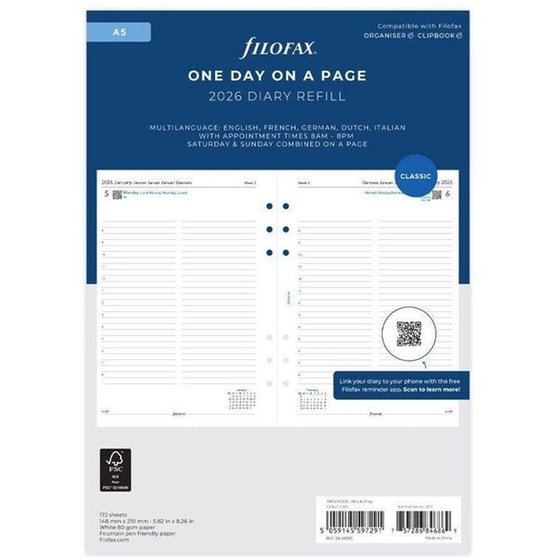 Ανταλλακτικά Φύλλα Ημερολογίου Filofax 2026 Greek A5 Ημερήσιο με Ραντεβού image 0