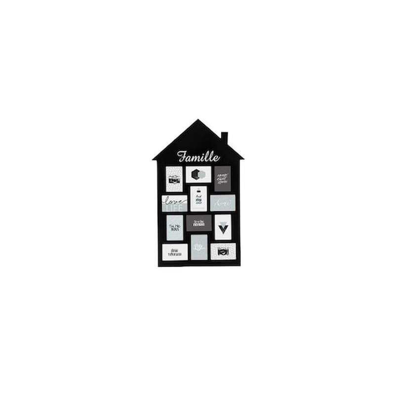Πολυκορνίζα Κορνίζα Τοίχου Για 12 Φωτογραφίες Σε Σχήμα Σπίτι, 53×82 Cm Μαύρο
