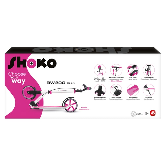Πατίνι Shoko Αναδιπλούμενο BW 200 Plus Δίτροχο για 8+ Ετών Φούξια image 8