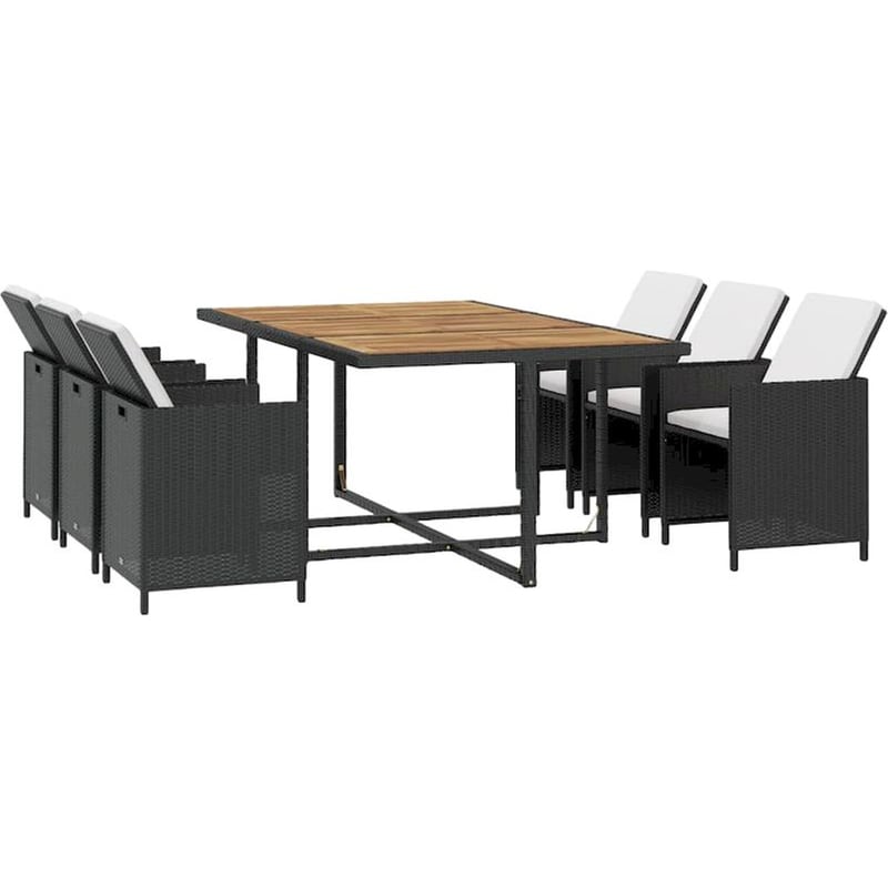 VIDA XL Σετ Τραπεζαρίας VidaXL 11 Τμχ από Συνθετικό Ρατάν/Χάλυβα - Μαύρο